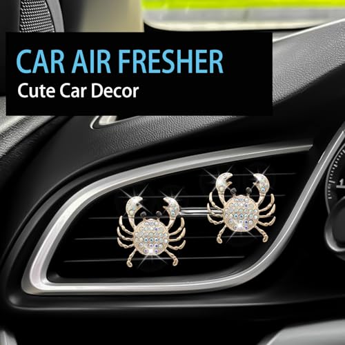 Image of ORIESSE Crab Car Decor,Cute Beach Coastal Car Vent Clips,2pcs Bling Crab Car Air Freshener,Ocean Themed Decoration Accessories for Women,Refillable Aroma Diffuser