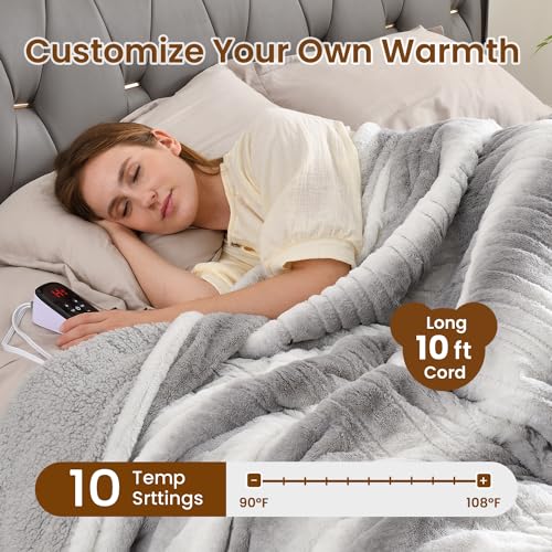 Image of Bearhug Electric Blanket Full Size 77 inch x 84 inch, 10 Heat Settings Heated Blanket, 1-12 Hour Auto Shut-Off, Faux Fur & Sherpa Dual-Sided Heating Blanket, Machine Washable, Gift-Ready Elegant Packaging
