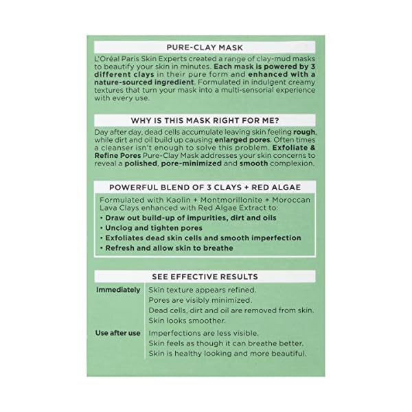 LOreal-Paris-Skincare-Pure-Clay-Face-Mask-with-Red-Algae-for-Clogged-Pores-to-Exfoliate-And-Refine-Pores-Clay-Mask-at-home-face-mask-17-oz L'Oreal Paris Skincare Pure Clay Face Mask with Red Algae for Clogged Pores to Exfoliate And Refine Pores, Clay Mask, at home face mask, 1.7 oz.