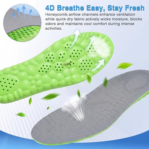 Image of Skicuff 8 Pairs 4D Cloud Insoles for Men Women, Soft Inserts Foam Cushioned Insoles Breathable Anti-Fatigue Inserts for Pain Relief, Sports Walking, Trim to Fit(Women,US 6.5-9,Green)