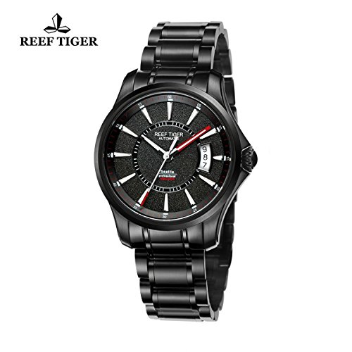 REEF TIGER Men's Sport Watches with Big Date Luminous Black Steel Automatic Analog Watch RGA1662