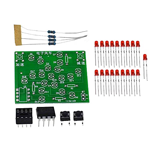 Rotating Windmill Funny Red LED Flashing Light DIY Kit with PCB Adjustable Speed for Soldering Kit Practice Learning Electronics (DIY+Battery Box)