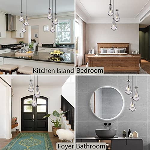 Joyunleo 3 Light Pendant Lights Kitchen Island, Raindrop Cluster Pendant Light Fixture, Adjustable Hanging Rope Chandelier For Dining Room Brushed Nickel Teardrop Ceiling Lamp For Foyer Hallway #TOP5