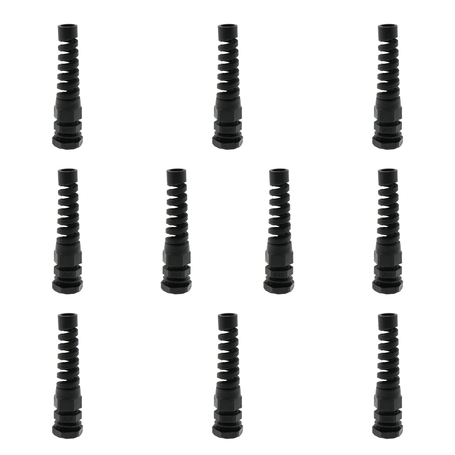 DGZZI PG7 Cable Gland 10PCS 3mm-6.5mm Black Wire Hole Waterproof Nylon Joint Adjustable Locknut with Strain Relief, PG7-R Cable Gland Connector