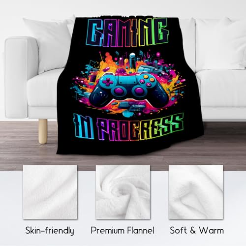 Boy Blanket - 30x40 Inches Cool Gaming Throw for Boys, Girls - Black Soft Fuzzy Blankets for Couch & Office