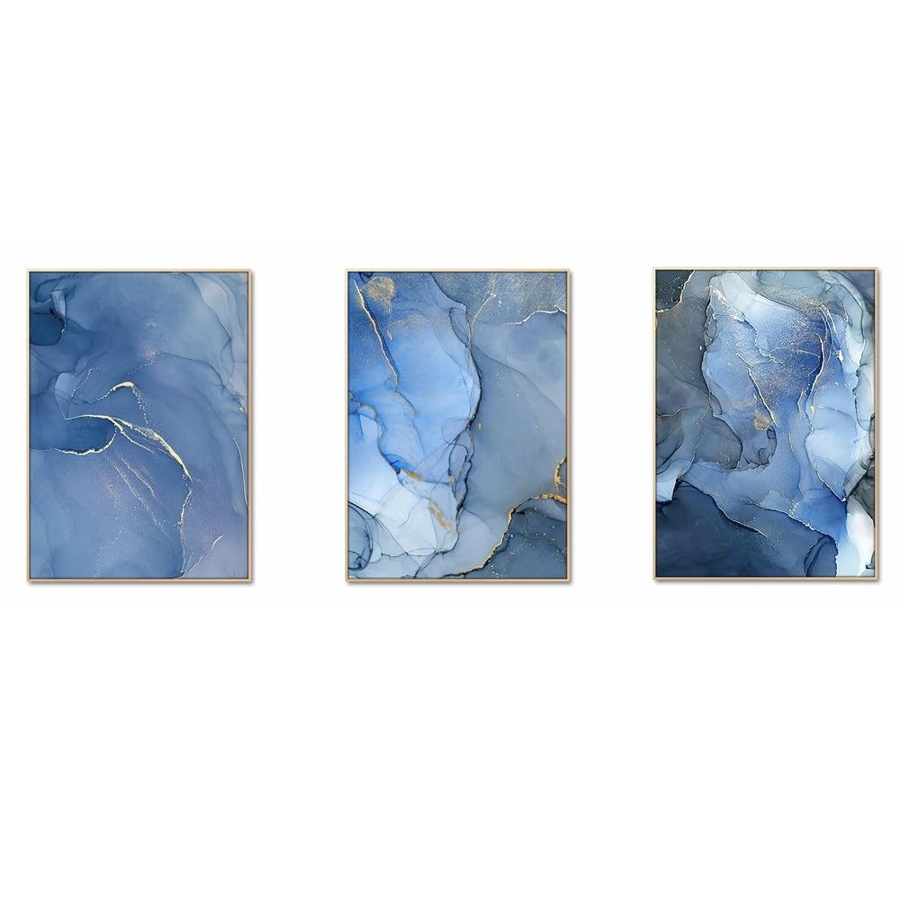 SOBMQ Pictures-Abstract Art Blue Gold Foil Wall Poster and Prints Modern Art Marble Print Canvas Painting Picture for Living Kitchen Office Bedroom Decor-40 * 60cm-3PCS (No Frame)