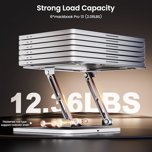 Image of JOYEKY Adjustable Laptop Stand with RGB Lighting,Aluminum Ergonomic Computer Stand with 360 Rotating Base,Foldable & Portable Laptop Riser, Suitable for All 10-16 inch Laptops (Grey)
