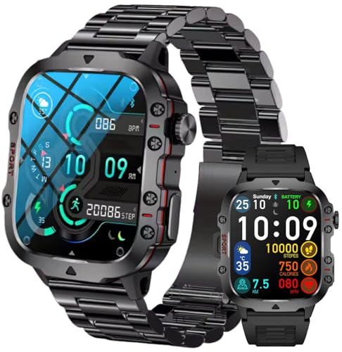 Image of Smart Watches for Men, Fitness Smart Watch for Android and iPhone, Fitness Tracker with Blood Pressure /Heart Rate /Sleep /100+ Sport Modes IP68 1.96 inch HD, 420 mAh, 2 Straps