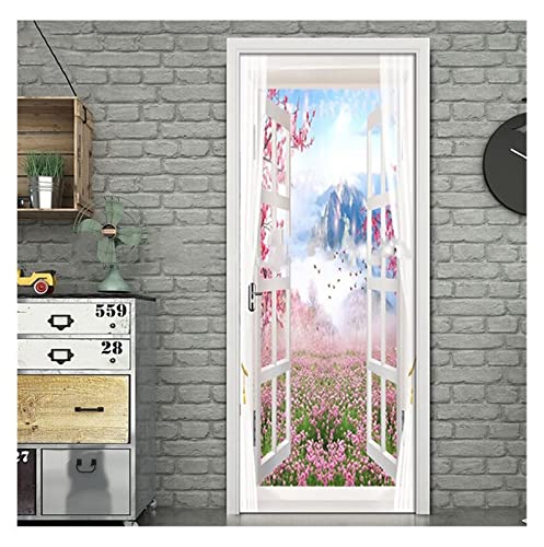Sticker 3D mur et porte paysage extérieur en PVC 95x215cm pour salon - 5