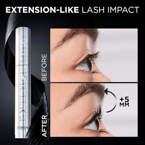 Image of L'Oreal Paris Telescopic Extensionist Waterproof Lengthening Mascara, Black | Lengthening Waterproof Mascara, Lashes +5mm Closer To Brows, Separates & Curls Each Lash, 300 Bristles Curved Comb