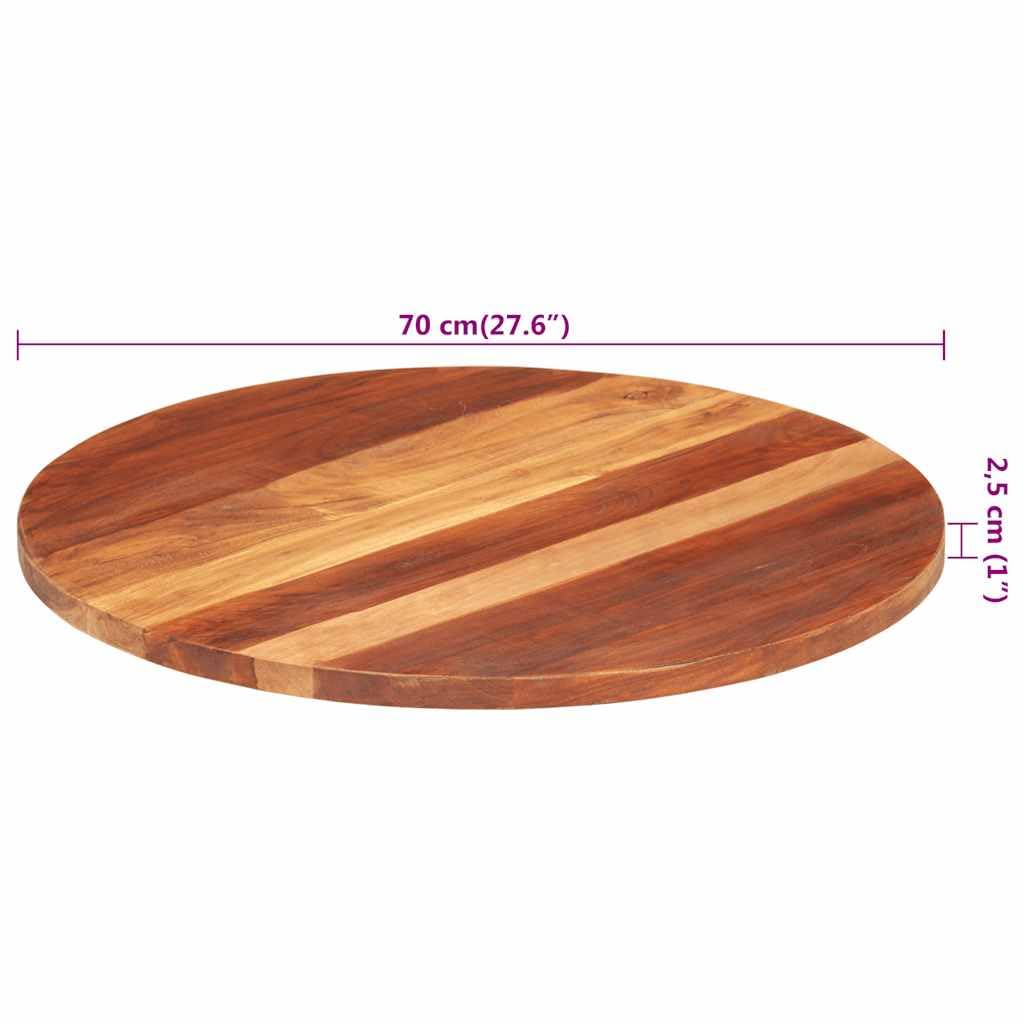 Piano per Tavolo Rotondo in Legno Massello di Acacia 70 cm | Ideale per personalizzare tavoli in soggiorno o bar. Ripiano rustico con venature uniche e spessore di 25-27 mm.