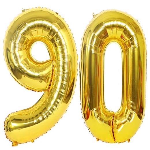 2 globos con el número 90, oro de 100 cm, tamaño XXL, 100 cm, globos con número 90, globos de helio 90, globos para fiesta de cumpleaños