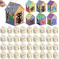 DoubleFill Set Halloween Bird House Kits, Buildable DIY Birdhouse for Children, Wooden House, Arts and Crafts Set for Kids Adults Painting Halloween Party Decoration