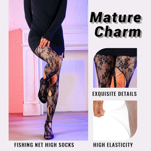 Patterned Tights Fishnet Floral Stockings Fishnet Leggings Pantyhose Stockings for Women 2 Pairs4