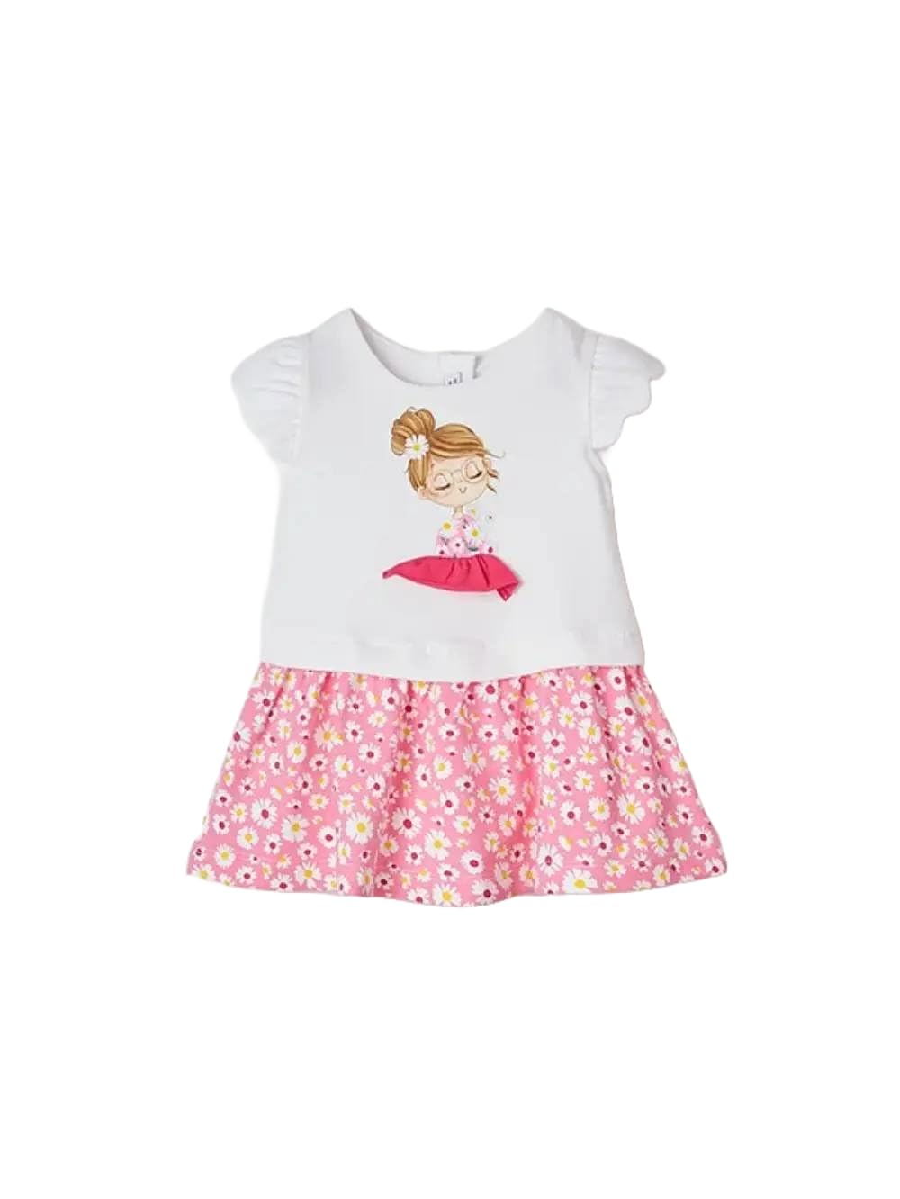 Mayoral 1941 Vestito Estivo Bambina 6-24 Mesi – Rosa con Stampa Bimba e Margherite, Gonna Floreale Ampia, Cotone Leggero, Look Dolce e Comodo Estivo