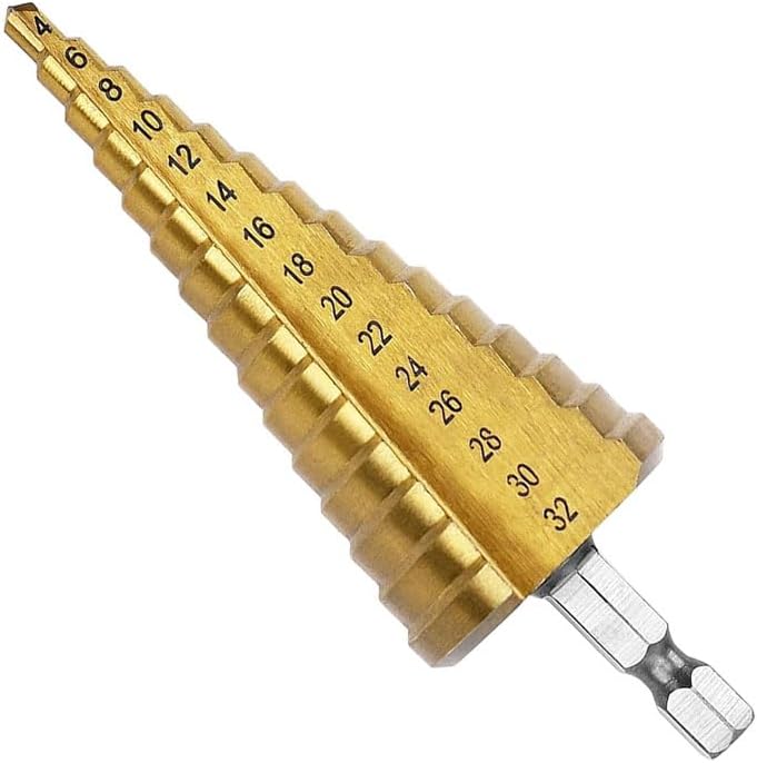 4-32mm HSS Titanium Coated Step Drill Bit High Speed Steel 1/4" Hex Shank Quick Change Cone Drill Bit Hole Cutter For Metal Plastic Wood