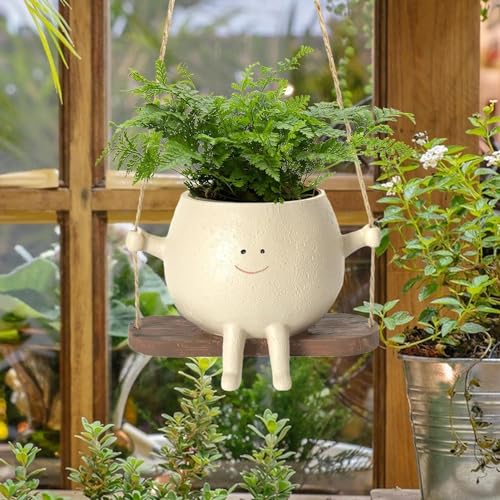 Cat and I Swing Face Planter Pot Hanging Head Planters Cute Resin Flower Pots for Indoor Outdoor Succulent Cactus Plant Pot for Home Balcony Garden Decor - Image 4