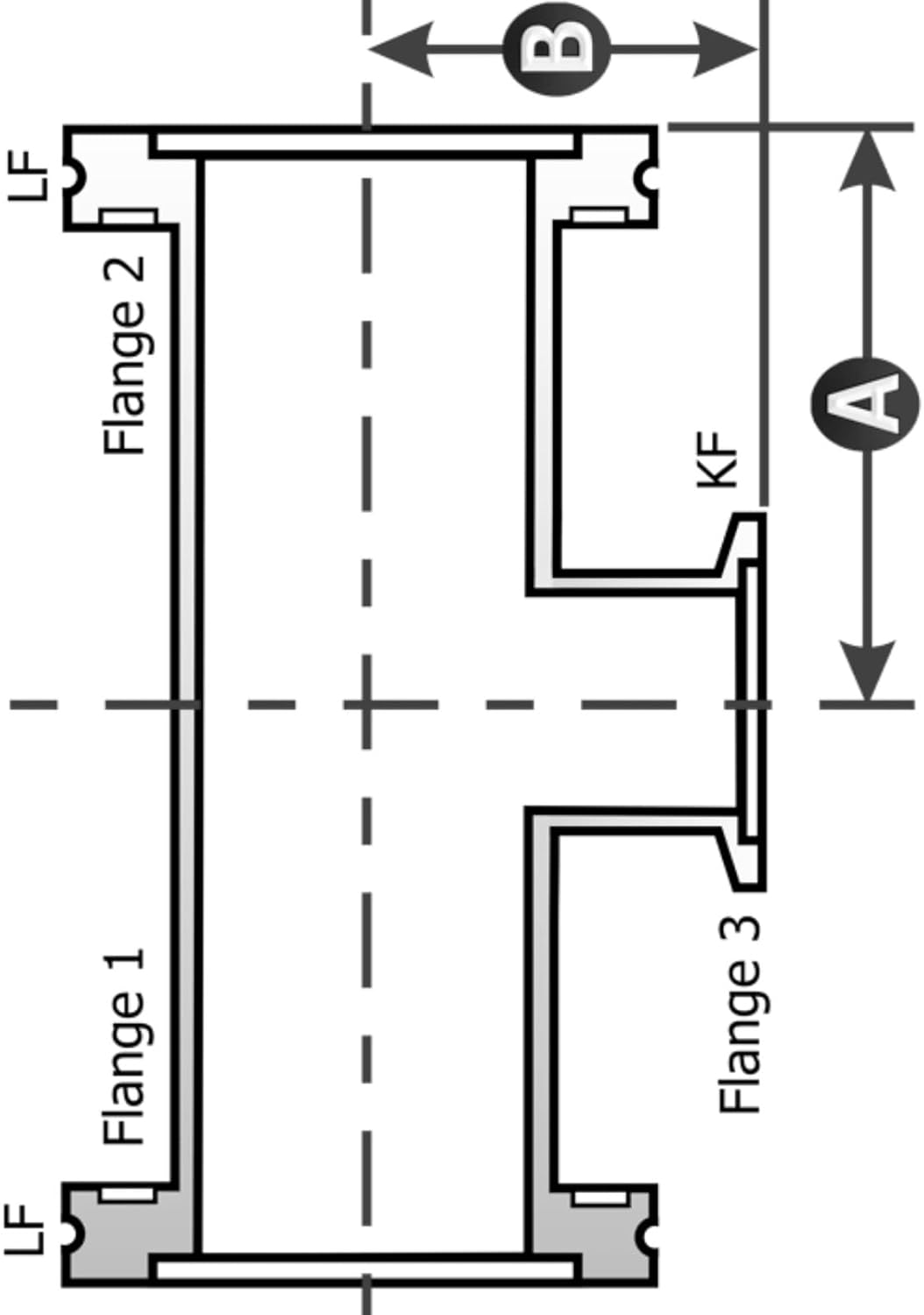 ISO-63 to KF-25 Adaptive Reducing Tee, ISO MF Interface, LF63 to KF25 vacuum fittings, Stainless SteelISO-LF To ISO-QF (KF) Reducer Tee (ISO-63 to KF-25)