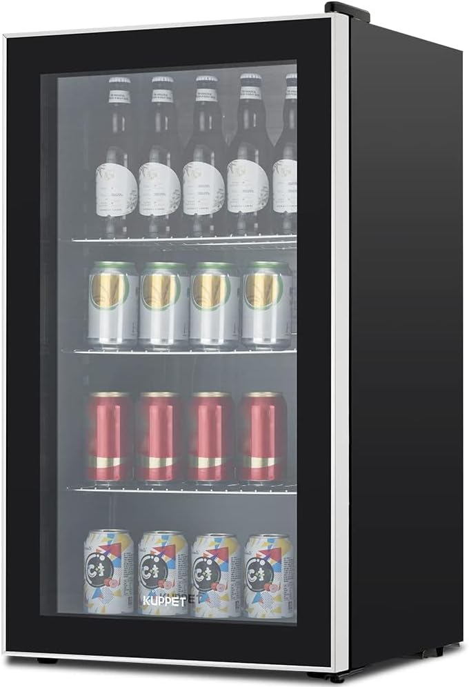 120 Can Beverage Refrigerator and Cooler,Mini Fridge with Glass Door,Display Front Beverage Cooler with Adjustable Shelves for Beer,Soda or Wine,Ideal for Home,Office or Bar(3.2 Cu.Ft)
