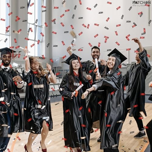 Image of KatchOn, Red and Black Grad Confetti - Pack of 500 | Graduation Confetti Class of 2026 | Grad Table Decorations | Red and Black 2026 Graduation Decorations | Prom Decorations 2026, Graduation Decor