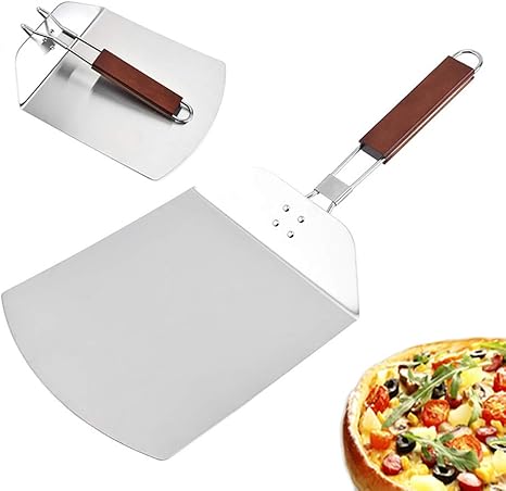 Amazon 手作りピザ qのために12インチのピザピールリフターウッドハンドルパイ金属ピザとステンレススチール折りたたみピザピーラーシャベルbbqピザピール Wooden Handle ピザカッター オンライン通販