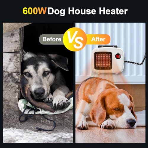 Petjoyadd Dog House Heater With Thermostat For Outdoor Indoor- 600W/300W Efficient Safe Won'T Burn Pets Dog Heater Chicken Coop Heater Pet Heater For Winter Wall-Mounted With Overheat Protection Anti-Chew Cord thumb #1