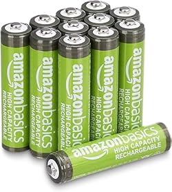 Amazon Basics 12-Pack Rechargeable AAA NiMH High-Capacity Batteries, 850 mAh, Recharge up to 500x Times, Pre-C