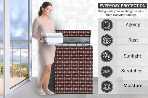 Image of Stylista Washing Machine Cover Compatible for LG 9 KG Fully-Automatic Top Loading T90SJAS1Z, Floral Pattern Brown