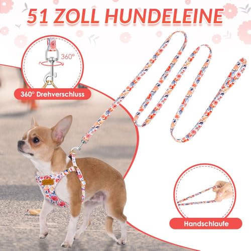 SlowTon Hundegeschirr mit Leine, No-Pull leichtes weiches Wildleder-Welpengeschirr mit Blumenmuster und Schnappschnalle, verstellbares Geschirr Hund für kleine und mittelgroße Hunde