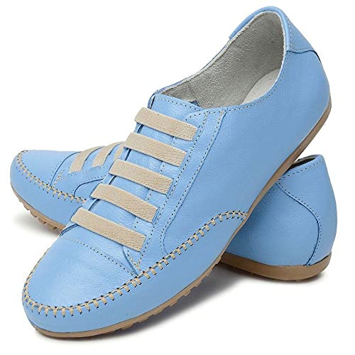 Tênis Feminino Sapatênis Mocassim Mocatênis Couro Azul Bebe - N° 33 Até 42 (38)