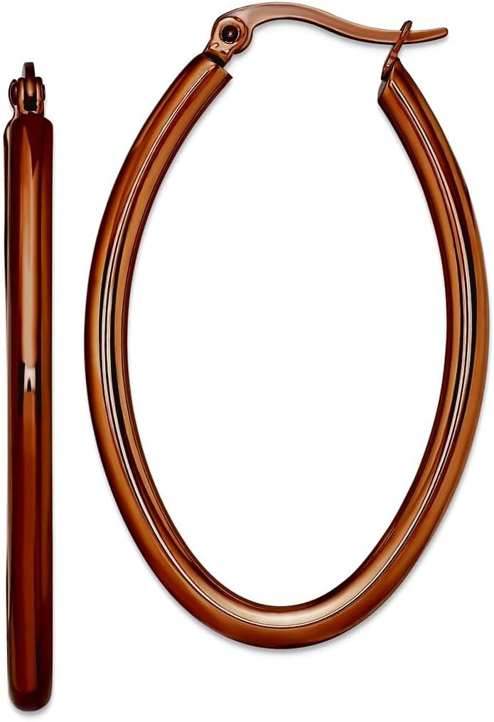 Stainless Steel Polished Hinged hoop Brown Plated 40mm Oval-Hoop Earringss 38x3mm Wide 3mm Thick-Hoop Earring for Women