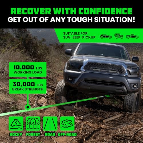 Image of Rhino USA Recovery Tow Strap (3 inch x 20') - 31,518lb Break Strength - Emergency Recovery Strap Tow Rope for Truck, UTV, ATV & More - Heavy Duty Towing Strap for Offroad 4x4 Use - Compatible with Jeep