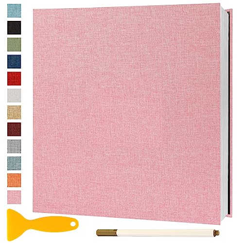Album Fotos Autoadhesivo 28x27 de Lino Álbum de Fotos para Pegar Y Escribir Grande Photo Album Tradicionales Personalizados Scrapbook Bebe Primer Año Comunion Libro Firmas Boda, 40 Páginas Rosa
