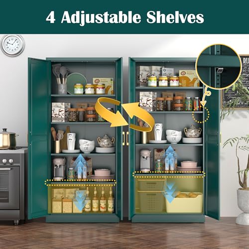 Image of Steeloong 71 inchMetal Pantry Storage Cabinet with Doors & 4 Adjustable Shelves