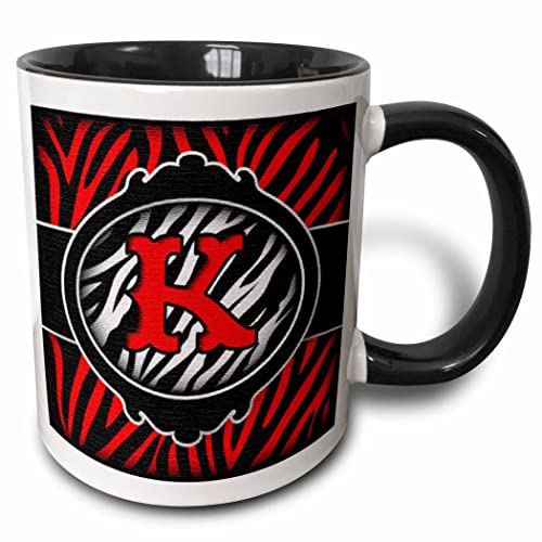 3dRose Wicked Red Zebra Initial Letter K 11oz Two-Tone Black Mug