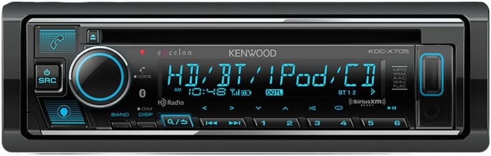 Kenwood Excelon KDC-X705 Single-DIN CD Receiver w/Built-in HD Radio Tuner (Renewed)