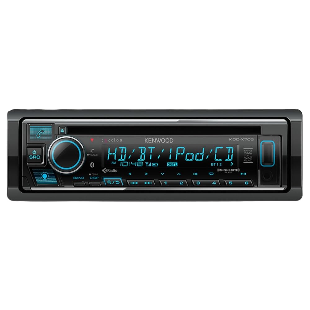 Excelon KDC-X705 Single-DIN CD Receiver w/Built-in HD Radio Tuner (Renewed) by Kenwood – Silver, Model KDC-X705-REF