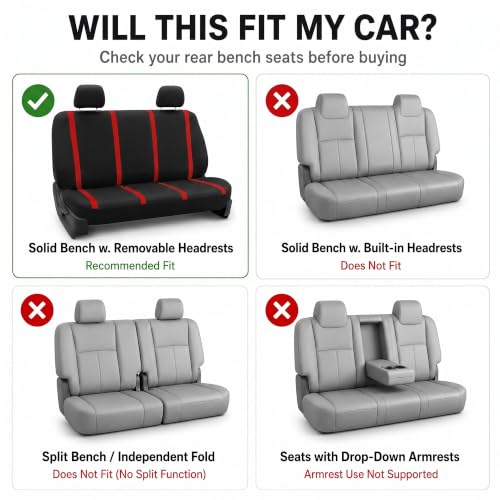Image of FH Group Car Seat Covers Rear Set Cloth - Car Seat Covers with Removable Headrest,Universal Fit,Automotive SeatCovers,Washable Car SeatCover for SUV,Sedan,Van Red