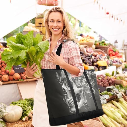 Skull Abstract Black Large Insulated Reusable Tote Bag for Grocery Shopping for Women Men, Cooler Bag with Zippered Top & Handles for Travel Beach Picnic2