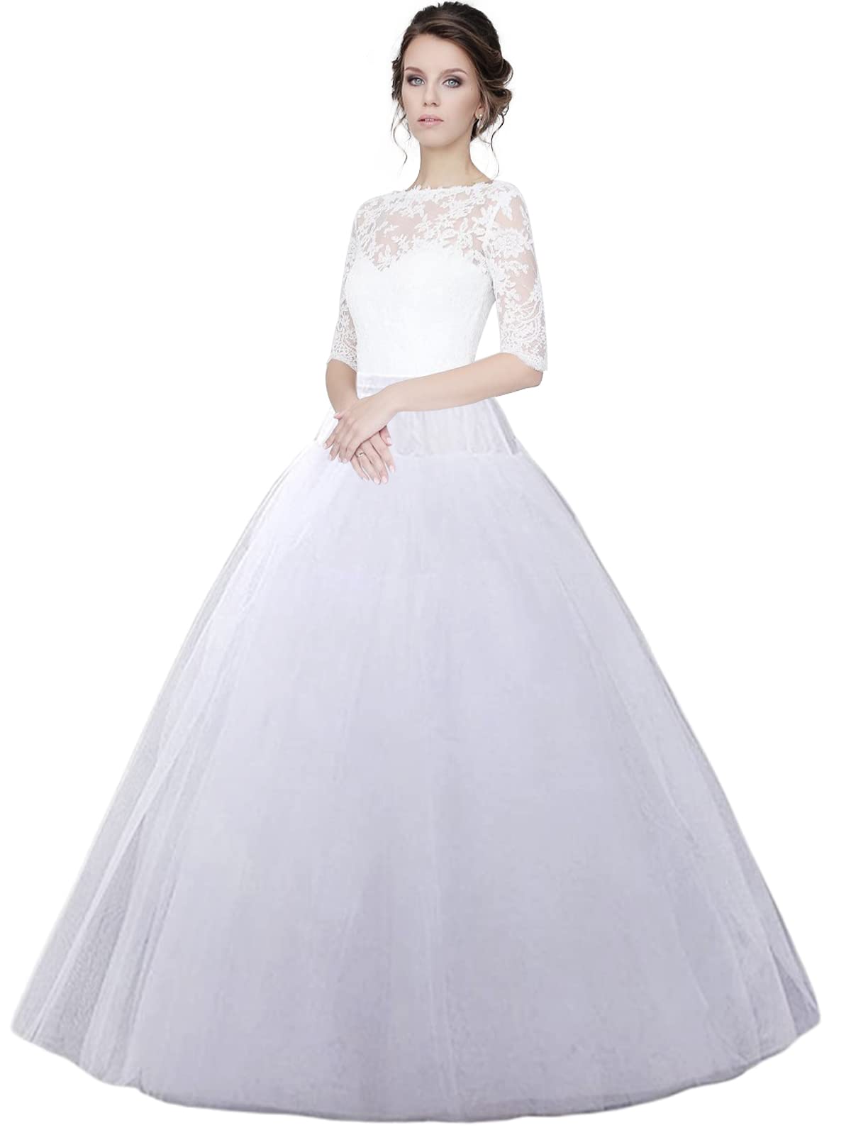 ManniceA-Line Hoopless Petticoat Skirt Crinoline Underskirt Half Slips Floor Length Petticoats for Women