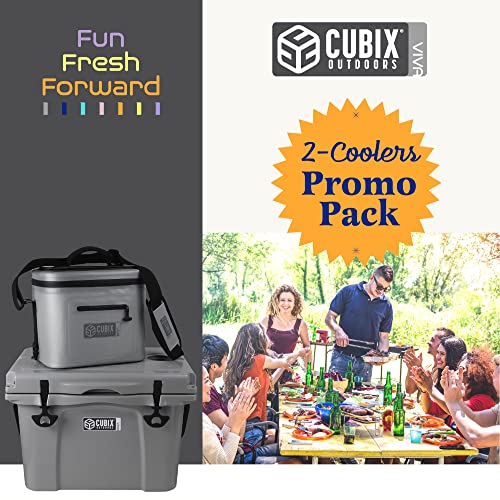 Cubix Outdoors Viva 25Qt/8L Rotomolded Portable Hard Cooler Ice Chest + Soft Cooler Bag Insulated Lunch Box | Camping, Beach, Grocery Shopping, 25 Quart & 8 Liter, Cloud Grey + Light Grey #TOP5