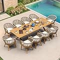 PURPLE LEAF Outdoor Dining Set for 10 All-Weather Aluminum 11 Piece Furniture Sets with Woodgrain Table and Rope Weave Chairs Included Cushions for Backyard Indoor Decor Kitchen Patio Set Teak Color