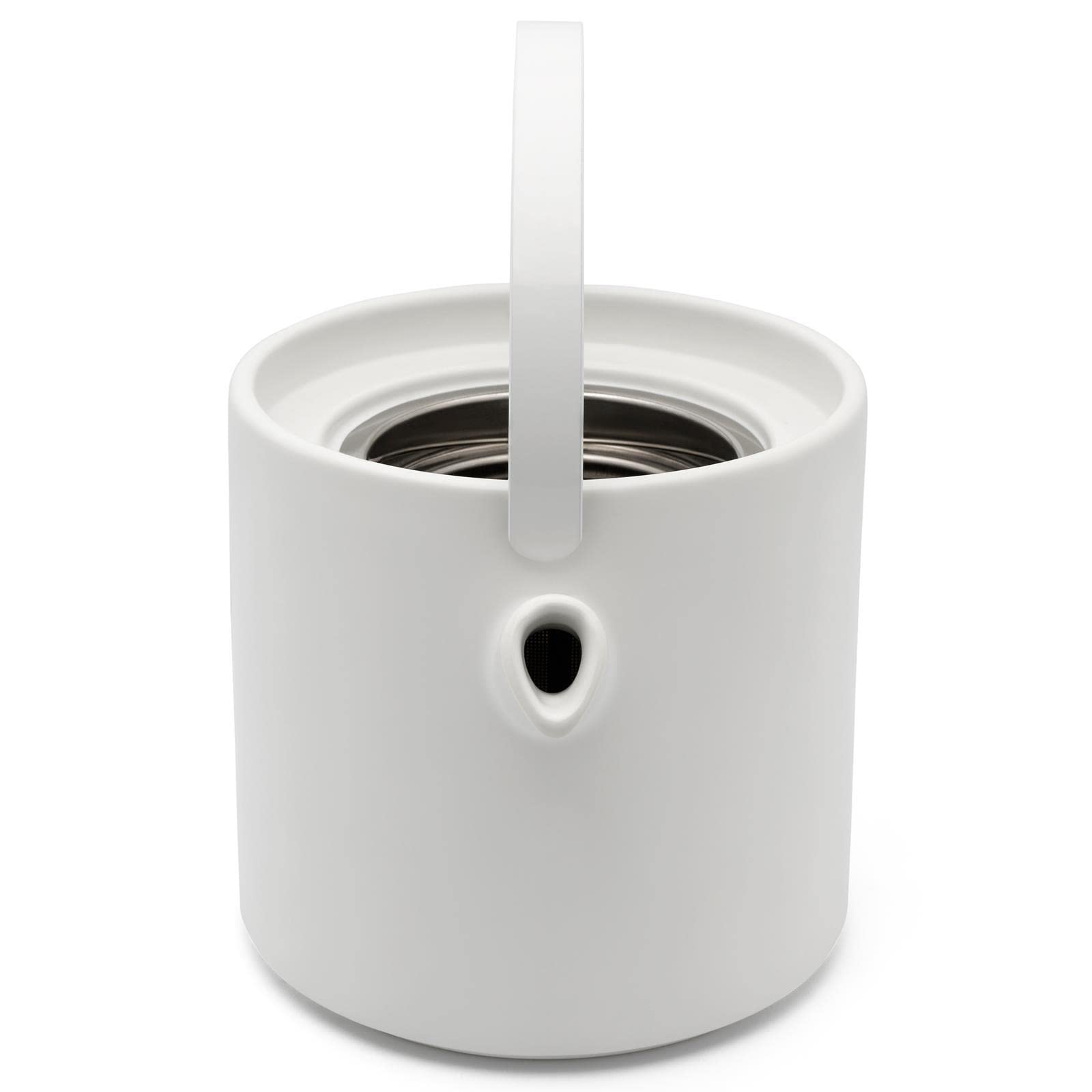 Bredemeijer Teekannen Set - weiße Keramik-Kanne 1.2 Liter & Tee-Filter Sieb-Einsatz für losen Tee & Stövchen & 2 Steingut Teebecher - 6-tlg.
