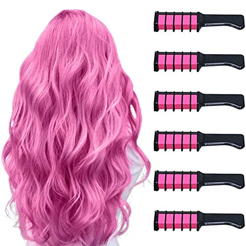 Hair Chalk For Girls Gifts Washable Bright Hair Chalk Combs Temporary Hair Color for Age 4 5 6 7 8 9 10 Festival Party Cosplay Dress up Halloween, Christmas New Years Birthday(Pink)