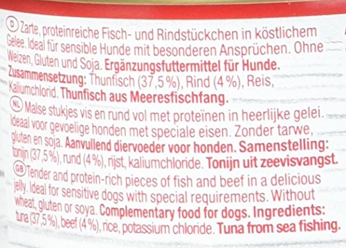GimDog Pure Delight Thunfisch mit Rind - Proteinreicher Hundesnack mit zartem Fisch in köstlichem Gelee - 12 Dosen (12 x 85 g)