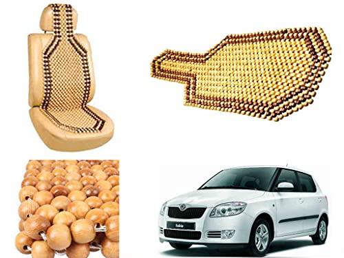 Image of Car Bead Seat Wooden Beads Cushion Cover Pad for Skoda Fabia, Acupressure Sitting Seat Cover | Cream Color - Pack of 1