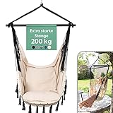 VITA5 Hängesessel Outdoor - Stabiler & Sicherer Hängestuhl - Stylischer Hängesessel Indoor - Schaukel für Erwachsene & Kinder - Bequeme Boho Raumdeko - 250kg Tragkraft (Creme Beige)