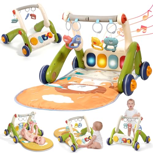 Baby Play Gym Mat,Baby Kick Play Piano Activity Center with Lights,Baby Learing Walker Tummy Time Floor Play Mat Ideas for Newborn Baby 0 3 6 12 Months Boys Girls Toddlers.Green