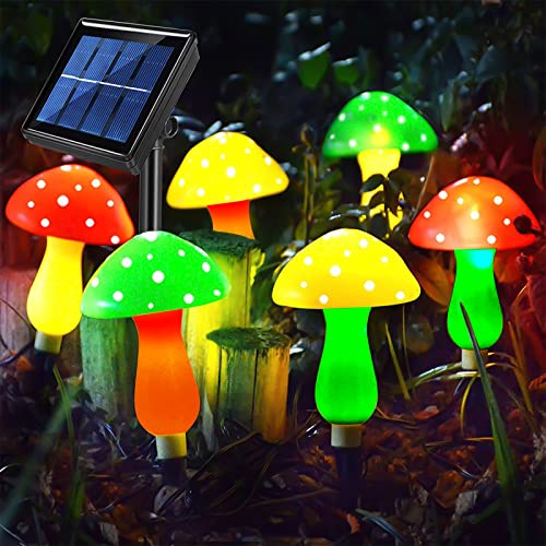 CENGNIAN 6 luces solares de hongos, luces solares impermeables al aire libre, luces de jardín, luces de colores, 8 modos, luces solares de paisaje alimentadas por energía solar, luces solares al aire