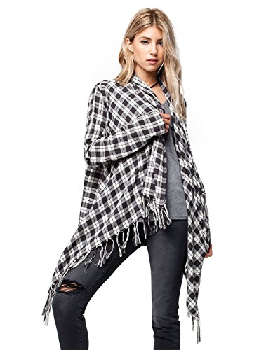 Billabong Juniors Liv It up Plaid Sweater with Fringe